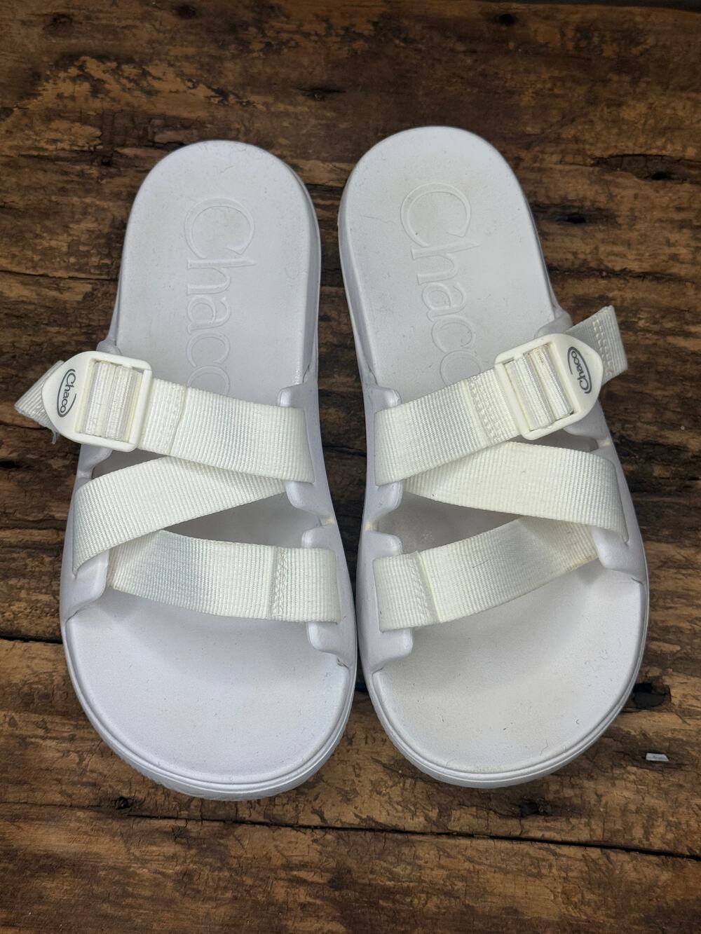Chaco Chillos Slide Sandals Womens Size 8 White Adjustable Strap Summer